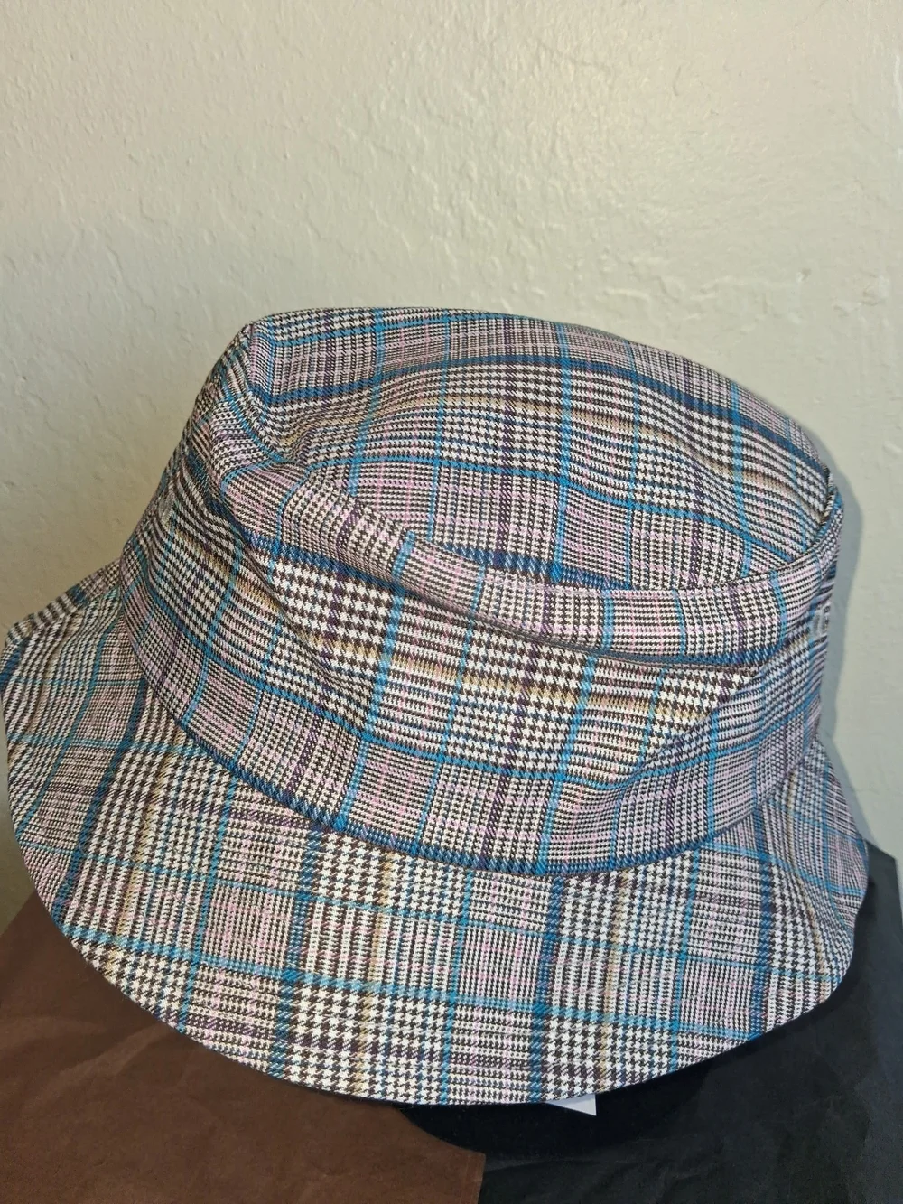 Plaid Bucket Hat in Blue, Pink & Black - Women's Fashion Hat